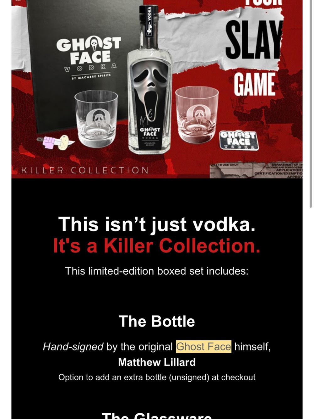 Signed Ghost Face Vodka Killer Collection Gift Set - Black & Red